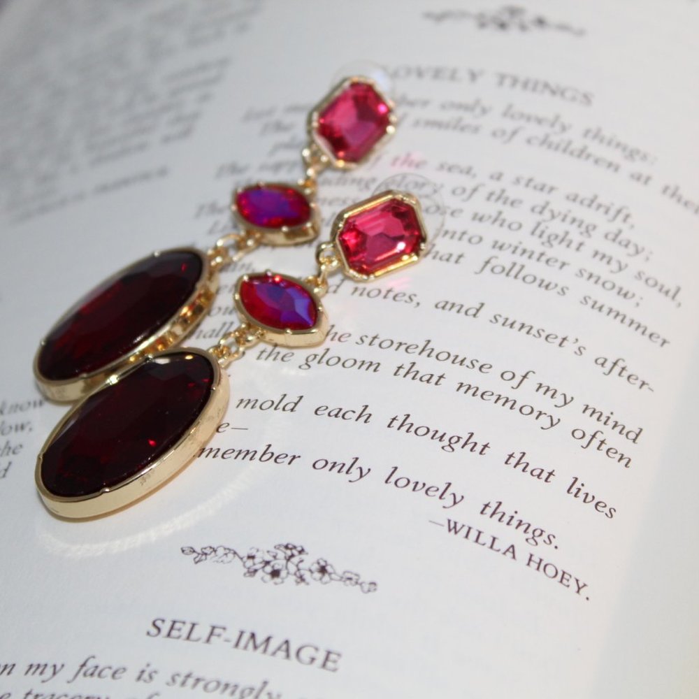 STUNNING Rhinestone Cocktail Earrings Red Pink NEW